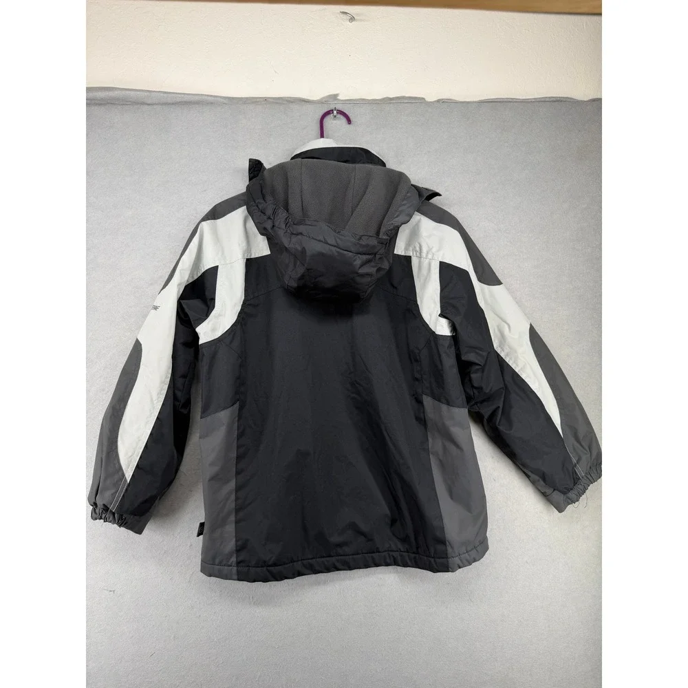 Free Country Boy Tech Ski Jacket Large 10/12 Black Gray Fleece Lined Hooded Coat